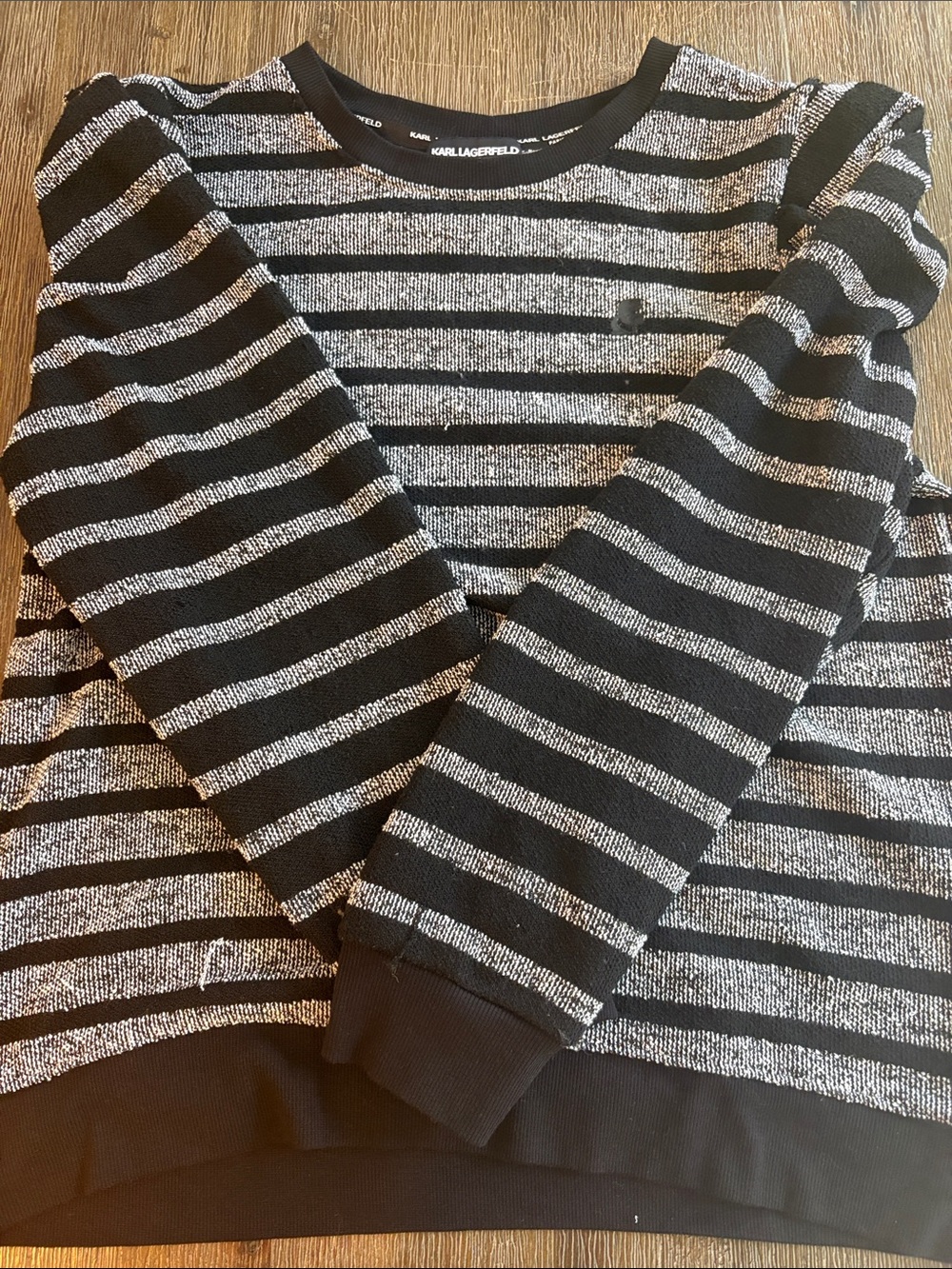 Karl Lagerfeld Black and Silver Striped Crewneck Sweater
